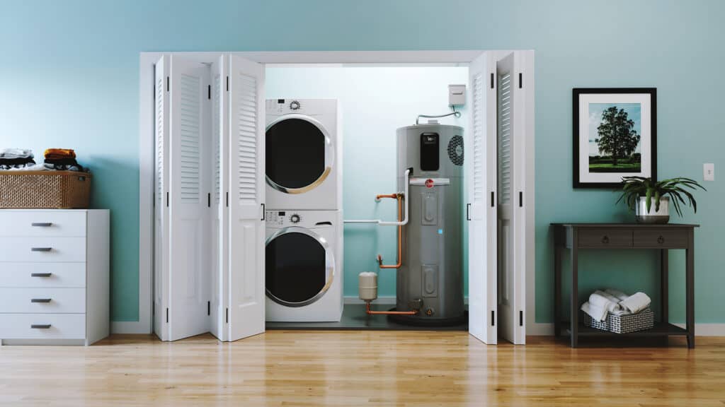 Rheem Electric Water Heater in Laundry Room