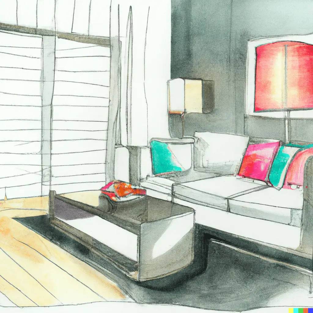 Watercolor painting of a comfortable livingroom